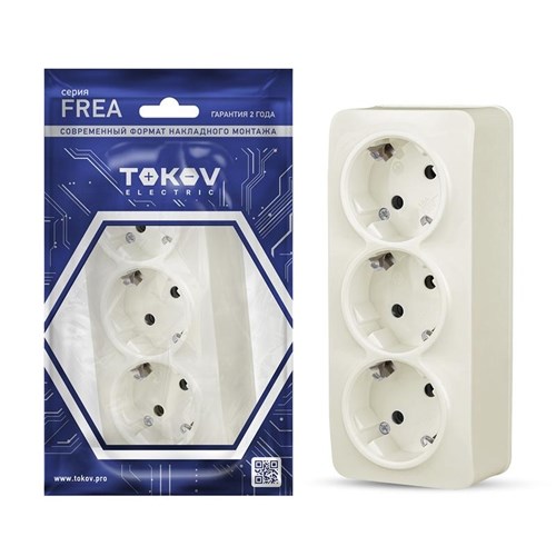 Розетка 3-м ОП Frea 16А IP20 250В с заземл. АБС-пластик беж. TOKOV ELECTRIC TKE-FR-R3Z-C02 1685692 - фото 16603080