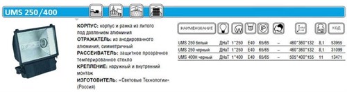 Прожектор UMS 400H 400Вт E40 IP65 черн. СТ 1351000840 13471 - фото 16604355