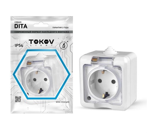 Розетка 1-м ОП Dita 16А IP54 250В с заземл. с прозр. крышкой бел. TOKOV ELECTRIC TKL-DT-R1Z-C01T-IP54 1710644 - фото 16607602