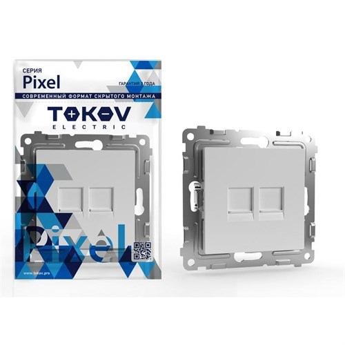 Розетка компьютерная 2-м СП Pixel RJ45 кат.5E механизм бел. TOKOV ELECTRIC TKE-PX-RC2-C01 1791380 - фото 16607977