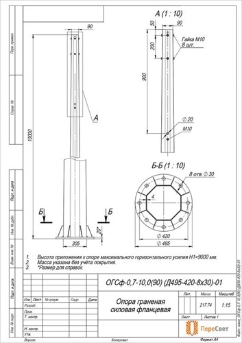 Опора ОГСф-0.7-10.0(90)(Д495-420-8х30)-01-ц Пересвет 00-021862 1812017 - фото 16608081