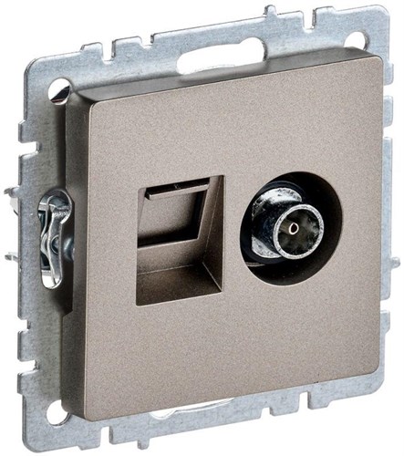 Розетка компьютерная + телевизионная 2-м Brite РТВ/РК12-БрШ RJ45 кат.5E + TV механизм шампань IEK BR-AK20-1-K37 1617401 - фото 16611778