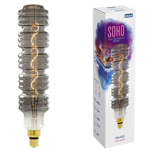 Лампа светодиодная филаментная LED-SF41-5W/SOHO/E27/CW CHROME/SMOKE GLS77CR SOHO спиральный филамент хром./дым. колба Uniel UL-00005921 1343459 - фото 16615483