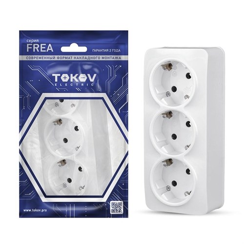 Розетка 3-м ОП Frea 16А IP20 250В с заземл. АБС-пластик бел. TOKOV ELECTRIC TKE-FR-R3Z-C01 1685678 - фото 16616476
