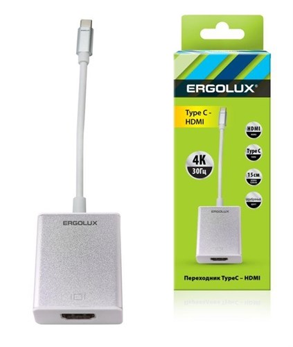 Переходник HDMI-Type C ELX-VA01-Type C пластик металлик коробка Ergolux 15300 1785145 - фото 16616871