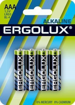 Элемент питания алкалиновый AAA/LR03 1.5В Alkaline BL-4 (блист.4шт) Ergolux 11744 477258 - фото 16619169