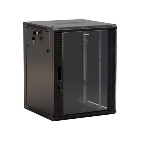 Шкаф настенный TWB-1245-GP-RAL9004 19дюйм 12U 650х600х450мм стеклян. дверь с перфорацией по бокам ручка с замком черн. разобранный Hyperline 392633 505537 - фото 16619353