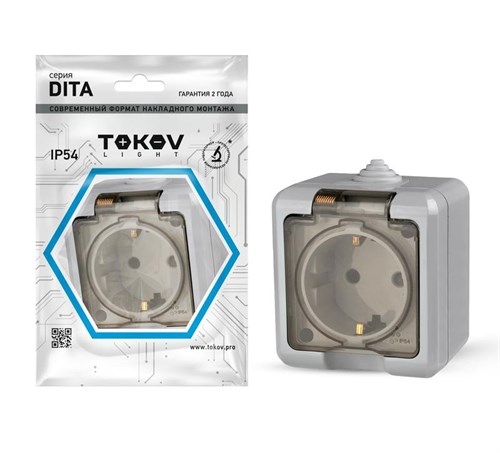 Розетка 1-м ОП Dita 16А IP54 250В с заземл. с прозр. крышкой сер. TOKOV ELECTRIC TKL-DT-R1Z-C06T-IP54 1710657 - фото 16621027