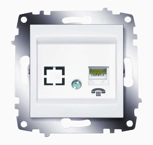 Розетка телефонная 1-м Cosmo RJ11 + гнездо механизм бел. ABB 619-010200-221 392640 - фото 16623166
