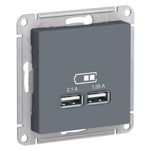 Розетка USB AtlasDesign тип A+A 5В 1х2.1А 2х1.05А механизм грифель SE ATN000733 1240407 - фото 16623915