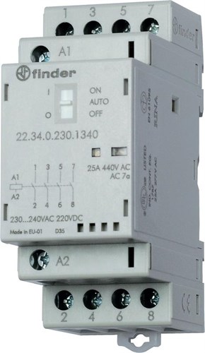 Контактор модульный 2NO + 2NC 25А AgSnO2 230В AC/DC 35мм IP20 опции: мех. индикатор + LED FINDER 223402304620 538383 - фото 16624155