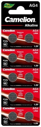Элемент питания алкалиновый "таблетка" LR626/377A/177/G 4 Mercury Free AG4-BP0%Hg для часов BL-10 (блист.10шт) Camelion 12812 478529 - фото 16628065