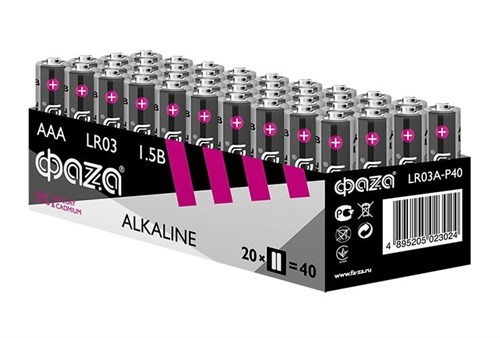 Элемент питания алкалиновый AAA/LR03 1.5В Alkaline Pack-40 (уп.40шт) ФАZА 5023024 557001 - фото 16628721