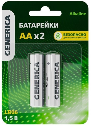 Элемент питания алкалиновый AA/LR6 Alkaline (блист.2шт) GENERICA ABT-LR06-ST-L02-G 1777262 - фото 16630235