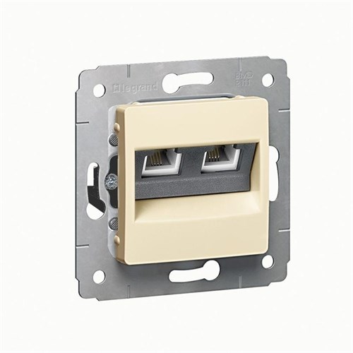 Розетка компьютерная + телефонная 2-м СП Cariva RJ45 + RJ11 кат.6 UTP механизм сл. кость Leg 773740 196877 - фото 16631360