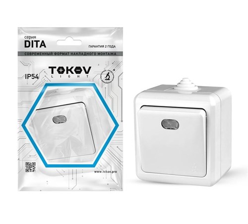 Выключатель 1-кл. ОП Dita IP54 10А 250В с индикацией бел. TOKOV ELECTRIC TKL-DT-V1I-C01-IP54 1710654 - фото 16634352