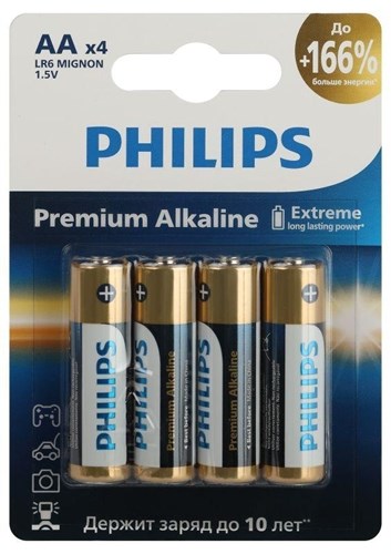 Элемент питания алкалиновый AA/LR6 1.5В Premium (блист. 4шт) Philips Б0062753 1817604 - фото 16634827