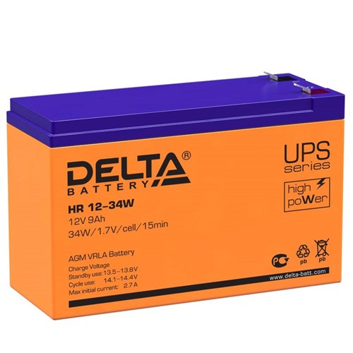 Аккумулятор UPS 12В 9А.ч Delta HR 12-34 W 277083 - фото 16646394