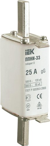 Вставка плавкая ППНИ-33 25А габарит 0 IEK DPP20-025 133364 - фото 16656074