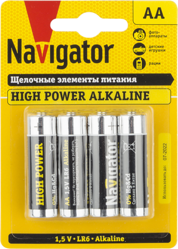 Элемент питания алкалиновый AA/LR6 94 753 NBT-NE-LR6-BP4 (блист.4шт) Navigator 94753 149228 - фото 16661465