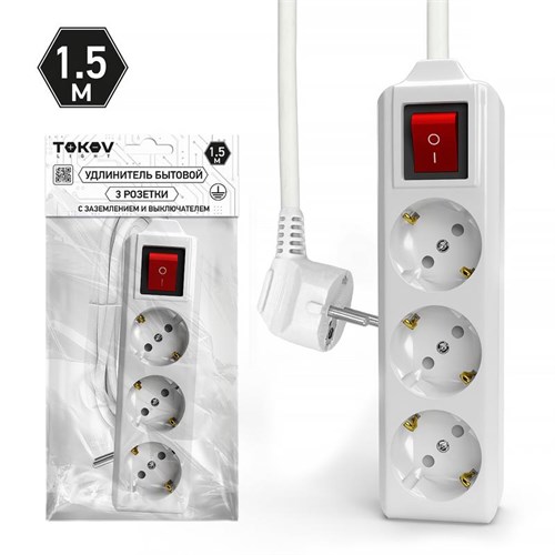 Удлинитель 3х1.5м с заземл. с выкл. 10А 3х1.5 TOKOV LIGHT TKL-C01-BU3-1.5-1.5-ZV 1909837 - фото 16664848