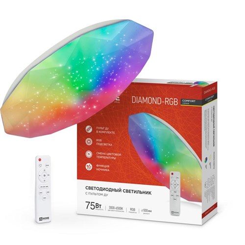 Светильник светодиодный COMFORT DIAMOND-RGB 75Вт 230В 3000-6500К 6000лм 500х90мм с пультом ДУ IN HOME 4690612044583 1738643 - фото 16664929