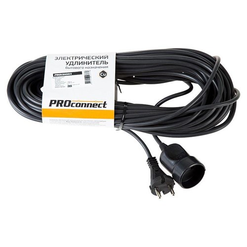 Удлинитель-шнур 1х20м без заземл. 6А IP20 1.3кВт ПВС 2х0.75 черн. PROCONNECT 11-7115 1444133 - фото 16672694