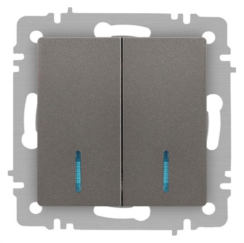 Выключатель Accent 6-105-09 двойн. с подсветкой 10А-250В IP20 СУ AL/CU титан Intro Б0063525 1931339 - фото 16673933