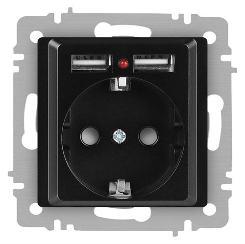 Розетка Accent 6-410-05 P+E Schuko со шторками 16А-250В + 2хUSB IP20 СУ антрацит Intro Б0063698 1931526 - фото 16673937