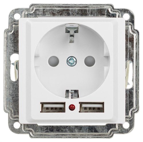 Розетка Intro Accent 6-410-01 P+E Schuko со шторками 16А-250В + 2хUSB IP20 СУ бел. Intro Б0063689 1913959 - фото 16673940