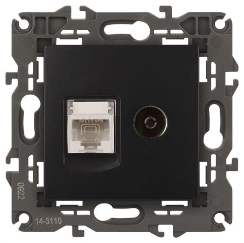 Розетка компьютерная + телевизионная 2-м Elegance 14-3110-05 RJ45 + TV IP20 механизм антрацит Эра Б0034318 1231983 - фото 16673974