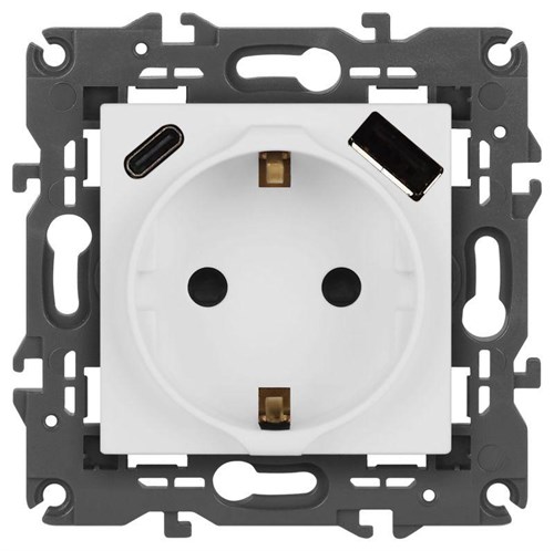 Розетка ЭРА Elegance 14-4108-01М 2P+E 16A-250В со шторками с USB type-A+C 5В-3А матов. бел. Эра Б0067710 1952986 - фото 16674055
