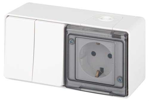 Блок розетка с выключателем Эксперт 11-7502-01 двойн. IP55 16A(10AX)-250В ОУ белый Эра Б0063270 1871620 - фото 16674086