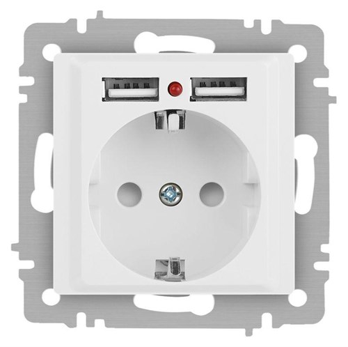 Розетка Accent 6-410-01М P+E Schuko со шторками 16А-250В + 2хUSB IP20 СУ бел. матов. Intro Б0063691 1931522 - фото 16674219