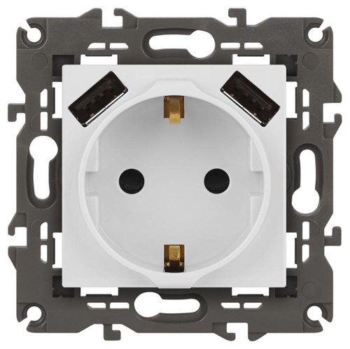 Розетка 16А 250В 2P+E с 2хUSB 5В-3А защ. шторки Elegance бел. 14-4109-01 ЭРА Б0047867 1500540 - фото 16674247