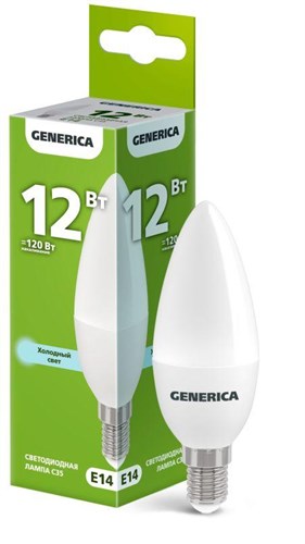 Лампа светодиодная C35 12Вт свеча 6500К E14 230В GENERICA LL-C35-12-230-65-E14-G 1947466 - фото 16674288