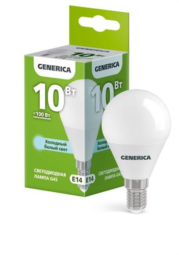 Лампа светодиодная G45 10Вт шар 6500К E14 230В GENERICA LL-G45-10-230-65-E14-G 1947468 - фото 16674368