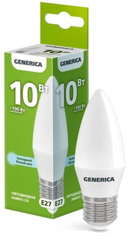 Лампа светодиодная C35 10Вт свеча 6500К E27 230В GENERICA LL-C35-10-230-65-E27-G 1947465 - фото 16674369