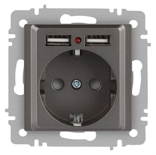 Розетка Accent 6-410-09 P+E Schuko со шторками 16А-250В + 2хUSB IP20 СУ титан Intro Б0063711 1931530 - фото 16674383