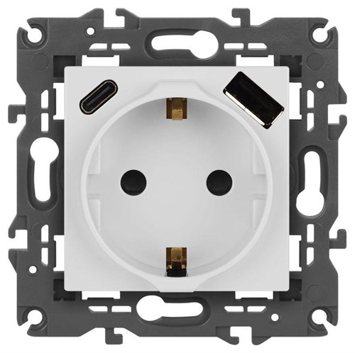 Розетка ЭРА Elegance 14-4108-01 2P+E 16A-250В со шторками с USB type-A+C 5В-3А белый Эра Б0067736 1952985 - фото 16674434