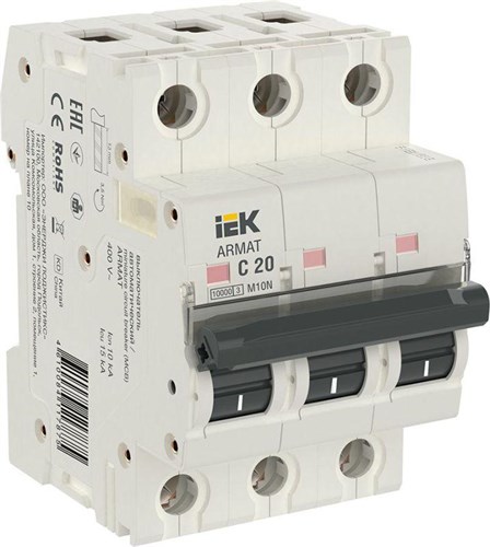 Выключатель автоматический модульный 3п C 20А M10N ARMAT IEK AR-M10N-3-C020 1597020 - фото 16690801