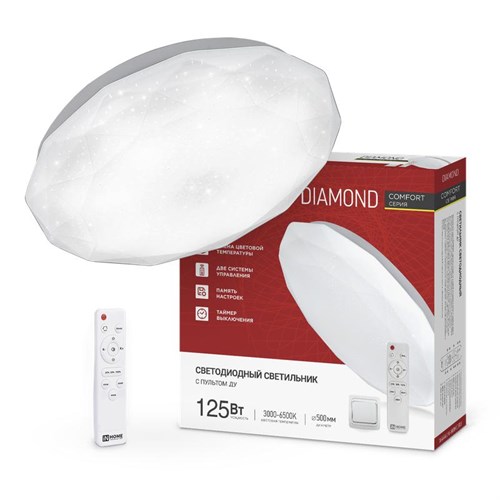 Светильник светодиодный COMFORT DIAMOND 125Вт 3000-6500К 10000лм 230В 500х105мм с пультом ДУ IN HOME 4690612059488 1941613 - фото 16691497