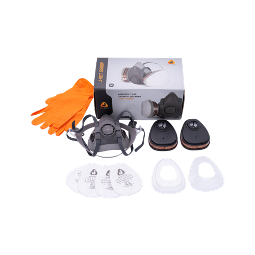 Комплект для защиты дыхания J-SET 5500Р: полумаска, фильтры, предфильтры, держатели 5500Р(К)-M - фото 16697922