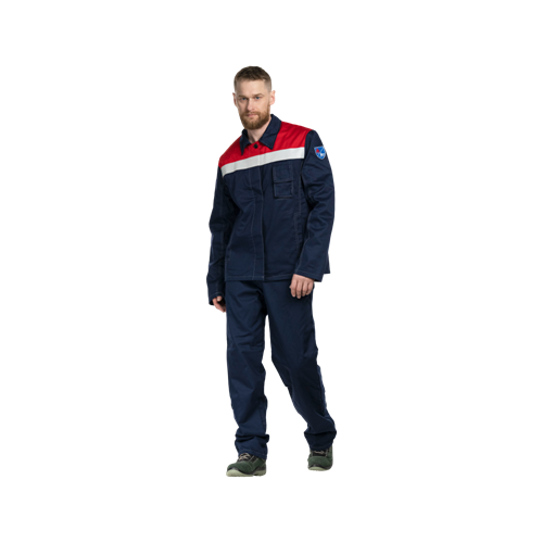 Костюм сварщика 1 класса защиты 100% ХБ с огнестойкой пропиткой, куртка+брюки, синий+красный Теп123 - фото 16700647