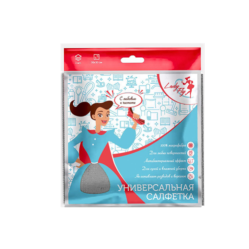 Салфетка из микрофибры LadyFly 30 х 30 см, 2 шт/уп (зеленый+темно-голубой) LF3030/250B2P14 - фото 16701482