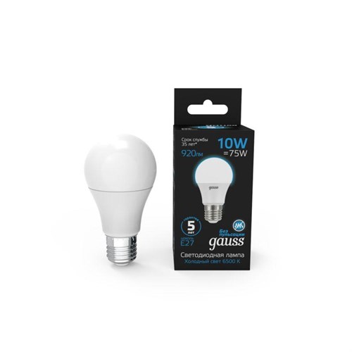 Лампа светодиодная Black 10Вт A60 грушевидная 6500К холод. бел. E27 920лм GAUSS 102502310 1412540 - фото 16704218