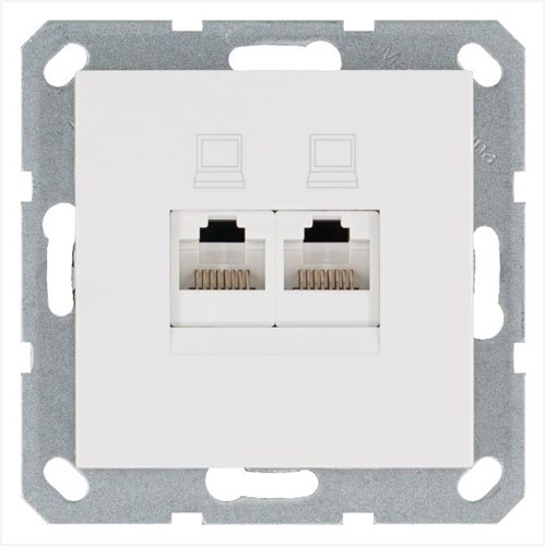 Розетка компьютерная 2-м RJ45 IP20 кат. 5E механизм бел. глянцевый Jasmart G6106W 1945157 - фото 16704285