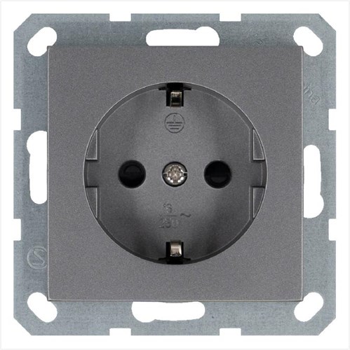 Розетка 1-м Shuko 16А IP20 с заземл. защ. шторки механизм алюм. Jasmart G5501S 1945123 - фото 16704291