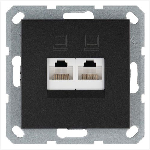 Розетка компьютерная 2-м RJ45 IP20 кат. 5E механизм антрацит Jasmart G6106B 1945156 - фото 16704529