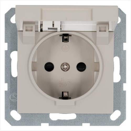 Розетка 1-м Shuko 16А IP20 с заземл. защ. шторки с крышкой механизм тауп Jasmart G5505T 1945133 - фото 16704660
